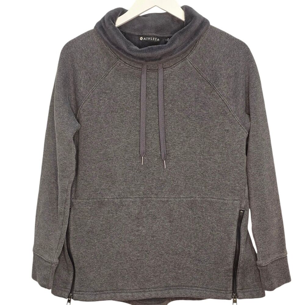 Athleta Cowl Neck Fleece Lined Cozy Gray Pullover Sweatshirt Small Athleisure